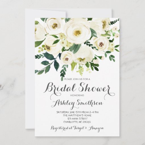 white Bridal Shower Invitations, white flowers Invitation | Zazzle