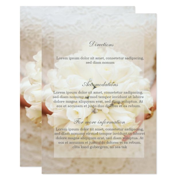 White Bridal Wedding Flower Bouquet Directions Card