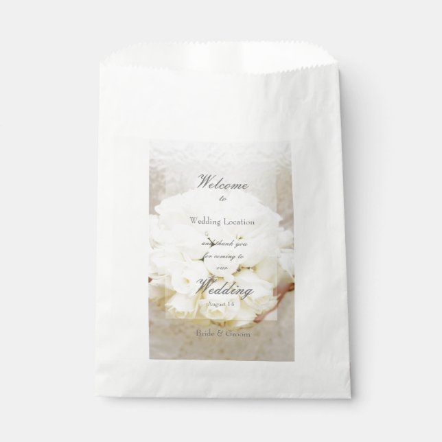 White Bridal Wedding Flower Bouquet Favor Bag (Front)