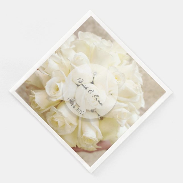 White Bridal Wedding Flower Bouquet Paper Dinner Napkins (Corner)