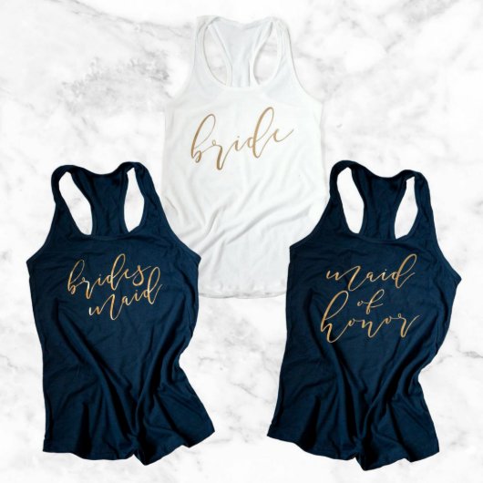 White Bride Cotton Bridal Party Racerback Tank Top (Three up)