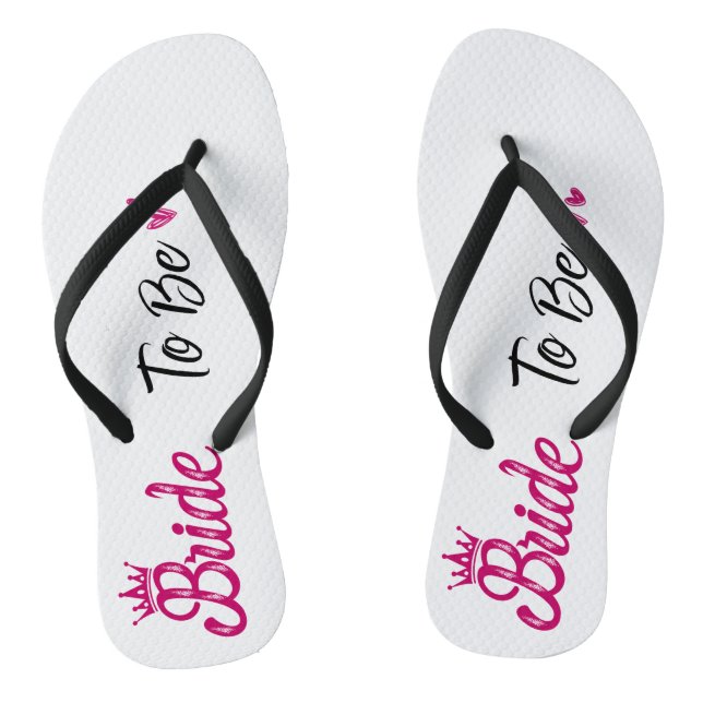 white "Bride to be" with pink crown Flip Flops (Footbed)