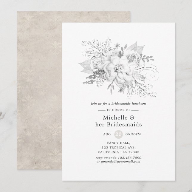 White Bridesmaids Luncheon Invitation (Front/Back)