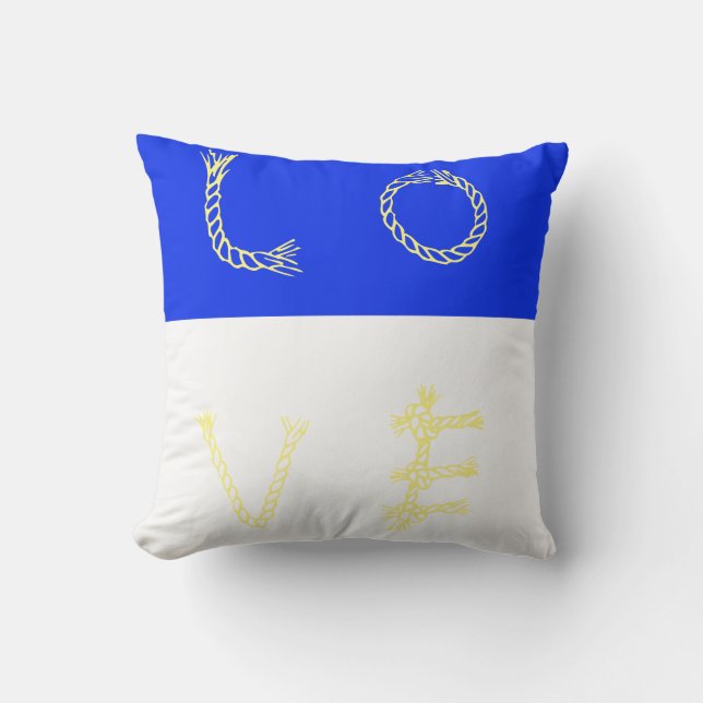 White Bright Blue Love Cushion Throw Pillow (Front)
