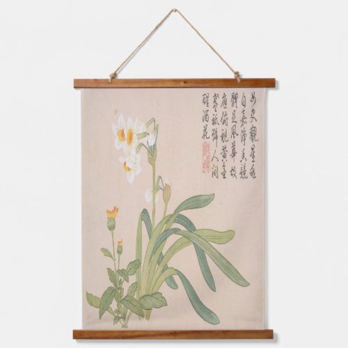 white Bright flowers _ japanese gold leaf screen  Hanging Tapestry