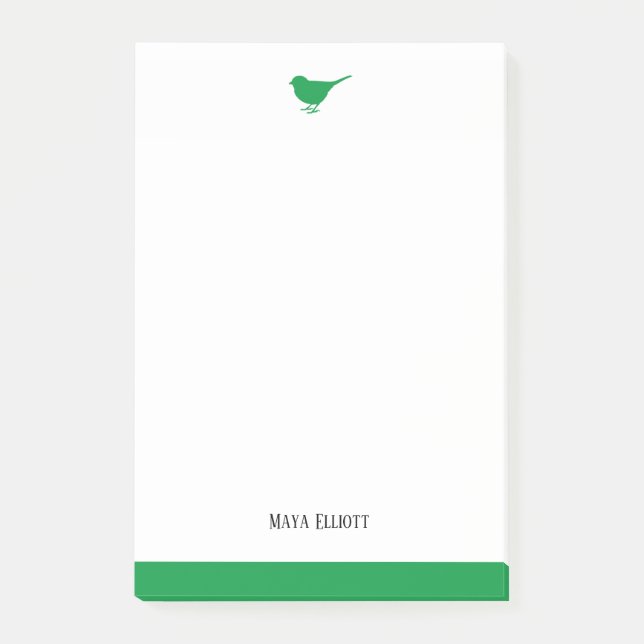 White & Bright Green Bird w/ Border, Name Post-it Notes (Front)