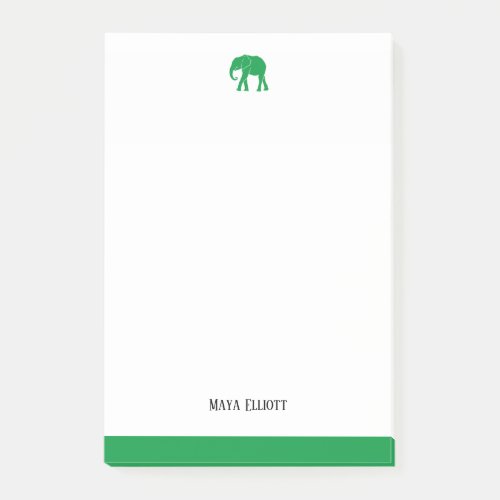 White  Bright Green Elephant  Border Name Post_it Notes