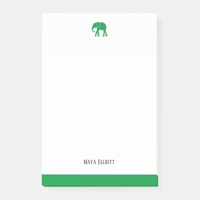 White & Bright Green Elephant & Border, Name Post-it Notes (Front)