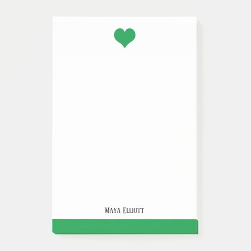 White  Bright Green Heart  Border Name Post_it Notes