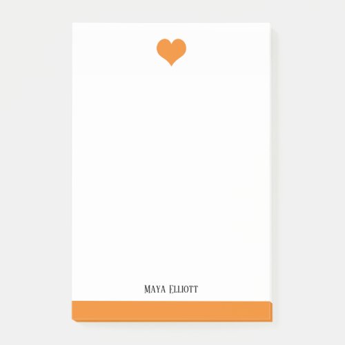 White  Bright Orange Heart  Border Name Post_it Notes