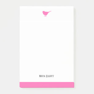 White & Bright Pink Bird w/ Border, Name Post-it Notes