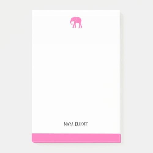 White  Bright Pink Elephant  Border Name Post_it Notes