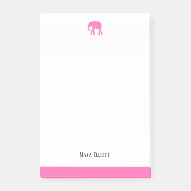 White & Bright Pink Elephant & Border, Name Post-it Notes (Front)