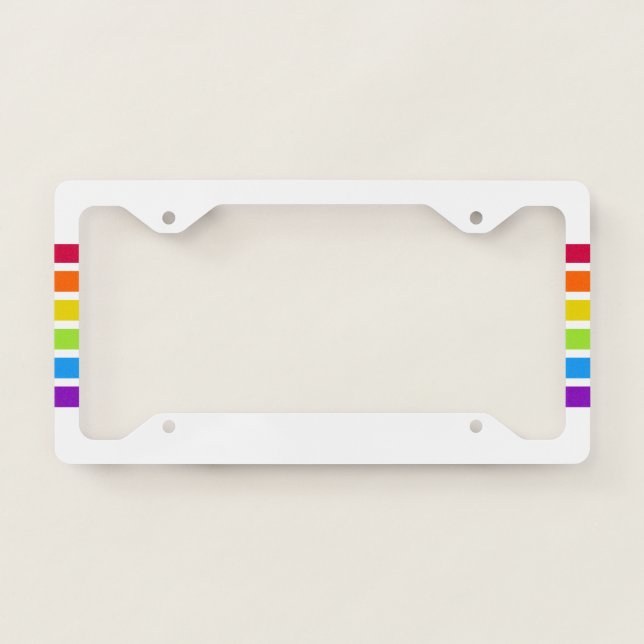 White Bright Rainbow Stripe License Plate Frame (Front)