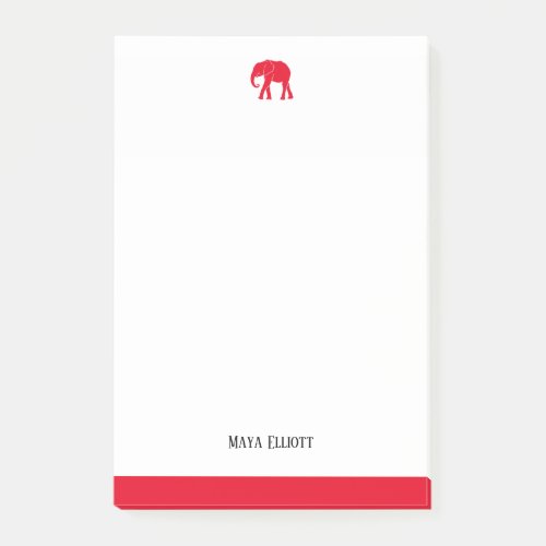 White  Bright Red Elephant  Border Name Post_it Notes