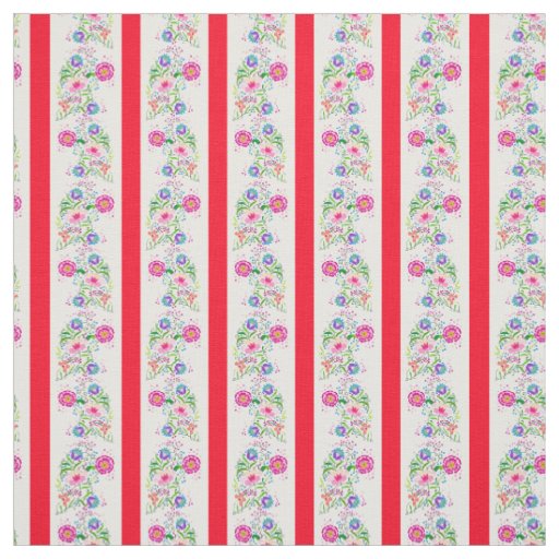 White, bright red/folk flowers/stripe(2)white fabric