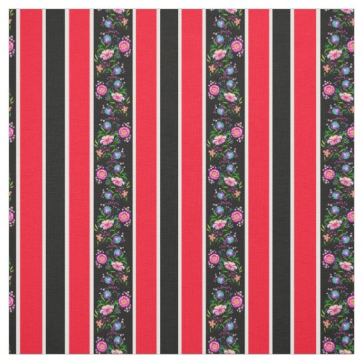 White, bright red/folk flowers/stripe/black fabric