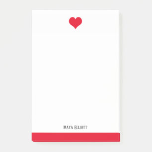 White & Bright Red Heart & Border, Name Post-it Notes