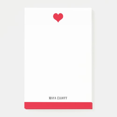 White  Bright Red Heart  Border Name Post_it Notes