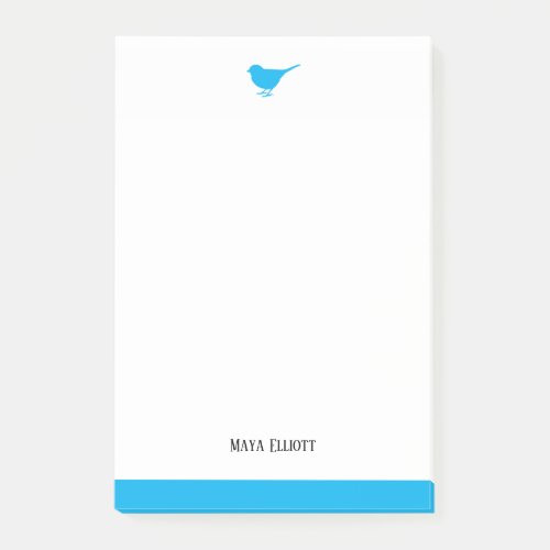 White  Bright Sky Blue Bird w Border Name Post_it Notes