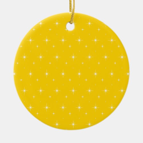 White Bright Stars On Vibrant Canary Yellow Color Ceramic Ornament