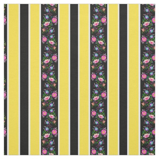 White, bright yellow/folk flowers/stripe/black fabric