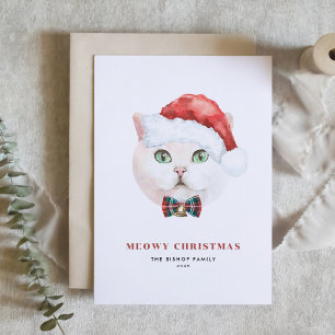 White British Shorthair Cat Santa Meowy Christmas Holiday Card