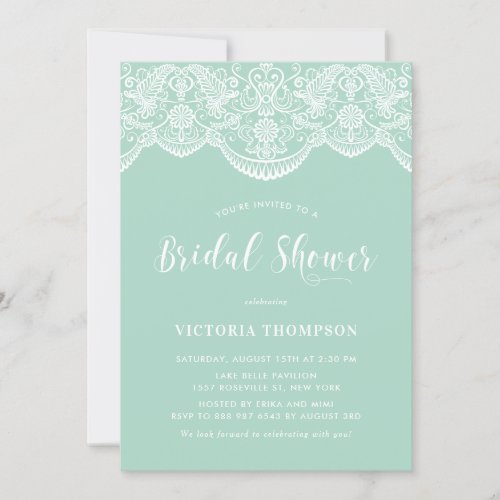 Mint Brocade Lace Bridal Shower Invitation