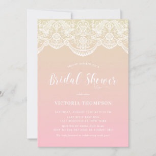 White Brocade Lace Pink Ombre Bridal Shower Invitation