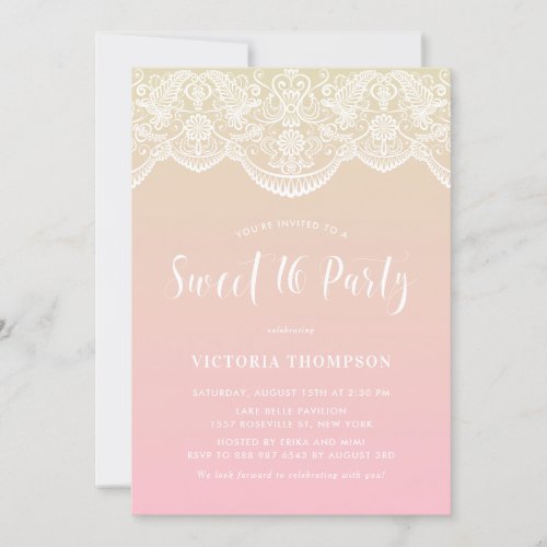 Ombre Lace Pattern Sunset Sweet Sixteen Invitation