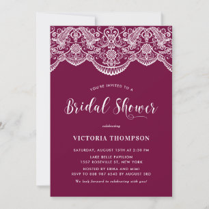 White Brocade Lace Poppy Bridal Shower Invitation