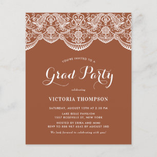 White Brocade Lace Terracotta Graduation Invite
