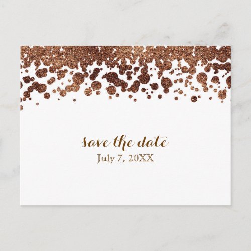 White  Bronze Confetti Dots Glamour Shimmer Announcement Postcard