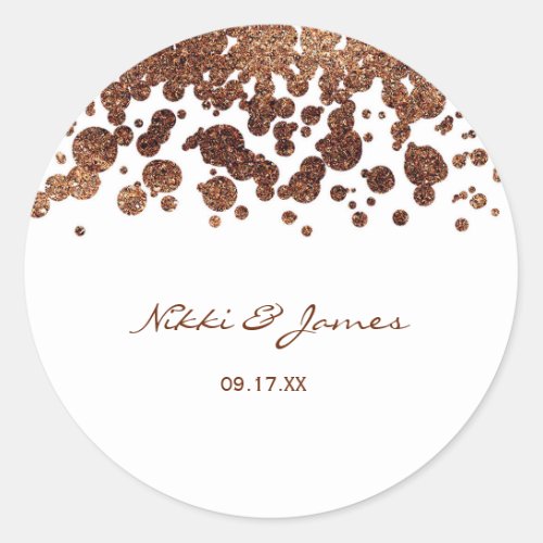 White  Bronze Confetti Dots Glamour Shimmer Classic Round Sticker
