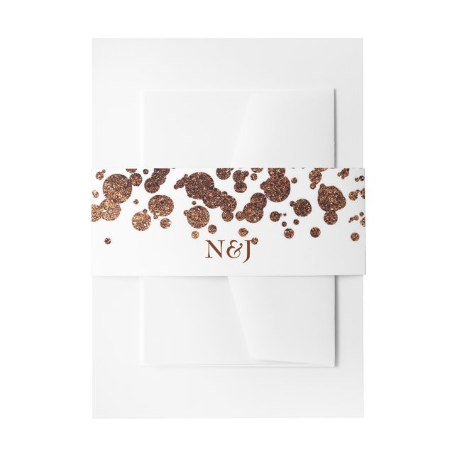 White & Bronze Confetti Dots Glamour Shimmer Invitation Belly Band (Front Example)