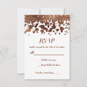 White & Bronze Confetti Dots Glamour Shimmer RSVP Card