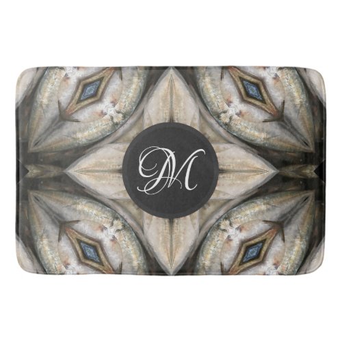 White Brown Blue Diamond Monogram Design Bath Mat