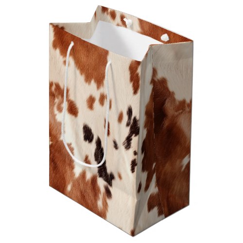 White Brown Cowhide Medium Gift Bag