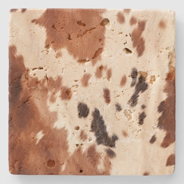 White Brown Cowhide Stone Coaster (Front)