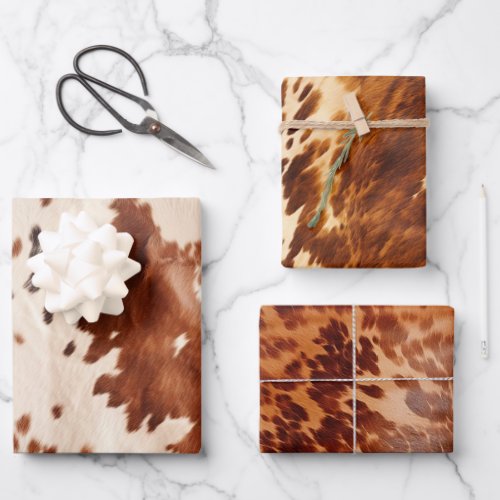 White Brown Cowhide Wrapping Paper Sheets