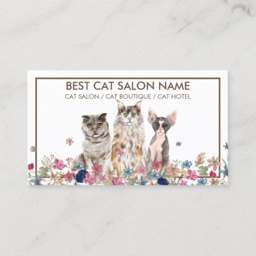 White Brown Framed Flower Pet Cat Business Card