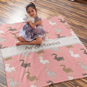 White Brown Gray Black Girl Llama Cartoon Baby Blanket