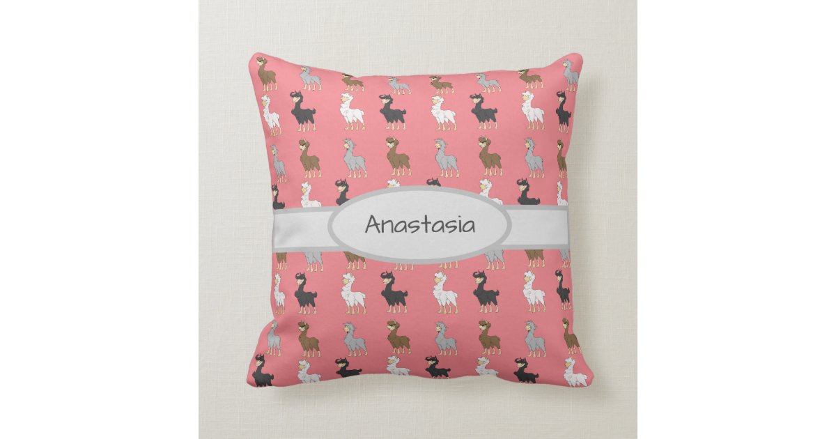 White Brown Gray Black Girl Llama Cartoon Throw Pillow Zazzle Com