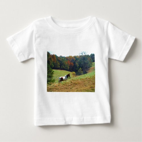 White  Brown horse Autumn pond Baby T_Shirt