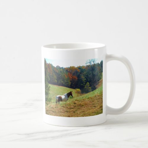 White  Brown horse Autumn pond Coffee Mug