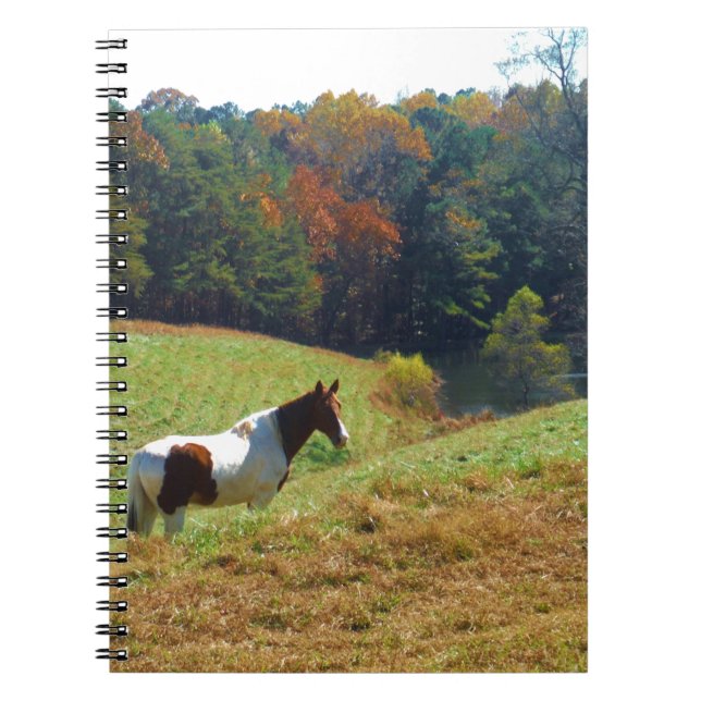White & Brown horse, Autumn pond Notebook (Front)