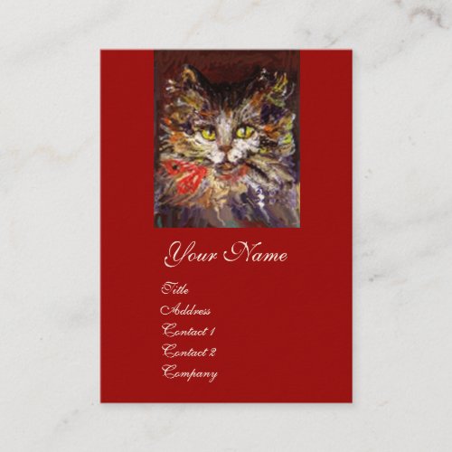 WHITE BROWN KITTY CAT PORTRAIT WITH RED RIBBON BUSINESS CARD