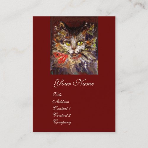 WHITE BROWN KITTY CAT PORTRAIT WITH RED RIBBON BUSINESS CARD