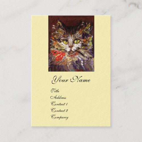 WHITE BROWN KITTY CAT PORTRAIT WITH RED RIBBON BUSINESS CARD