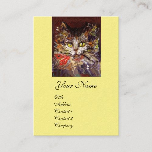 WHITE BROWN KITTY CAT PORTRAIT WITH RED RIBBON BUSINESS CARD